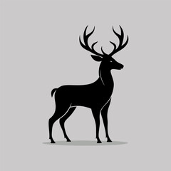 Deer animal vector silhouette illustration with wild antlers