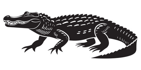 Crocodile silhouette vector illustration, isolated black silhouette of a crocodile, alligator vector illustration