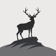 Deer animal silhouette vector illustration with wild forest stag antlers