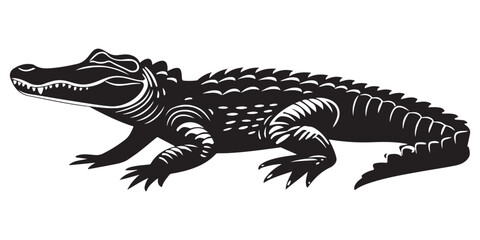Crocodile silhouette vector illustration, isolated black silhouette of a crocodile, alligator vector illustration