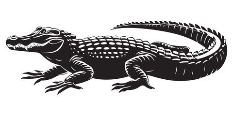 Crocodile silhouette vector illustration, isolated black silhouette of a crocodile, alligator vector illustration