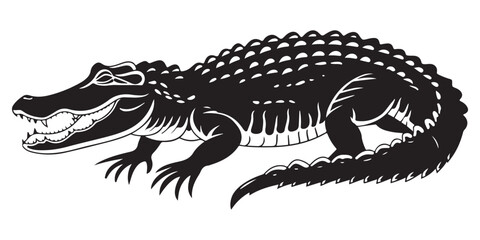 Crocodile silhouette vector illustration, isolated black silhouette of a crocodile, alligator vector illustration