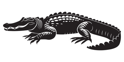 Crocodile silhouette vector illustration, isolated black silhouette of a crocodile, alligator vector illustration