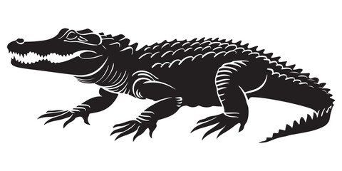 Crocodile silhouette vector illustration, isolated black silhouette of a crocodile, alligator vector illustration
