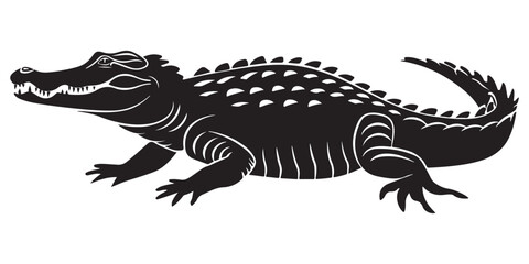 Crocodile silhouette vector illustration, isolated black silhouette of a crocodile, alligator vector illustration