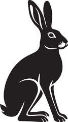 Elegant hare black silhouette sitting, Hare in poised sitting black silhouette