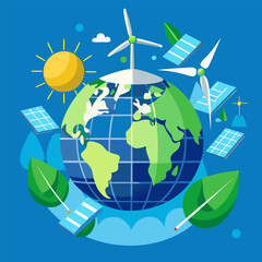Naklejka premium Green eco energy concept with a globe illustrating global environmental protection and sustainable nature