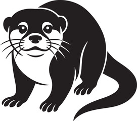 Cute otter black and white silhouette, Playful otter simple animal design