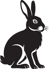 Elegant sitting hare black silhouette, Graceful black hare animal figure