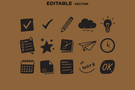Hand Drawn Doodle Icons Set for Productivity Planning and Goals