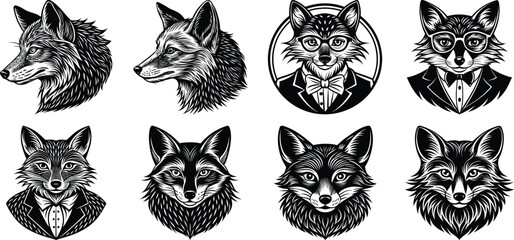 Fototapeta premium Fox silhouette set - isolated vector images of wild animals 