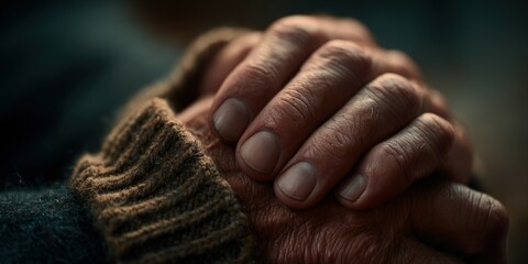 Fototapeta premium Close up of older man's hands clasping together