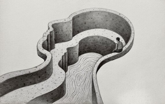 Sadness loneliness and depression concept art. a lonely man.surreal art.