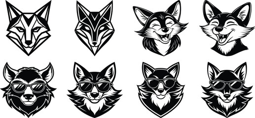 Fox silhouette set - isolated vector images of wild animals
