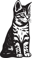 Sitting kitten black and white artwork, Elegant kitten pose in black silhouette