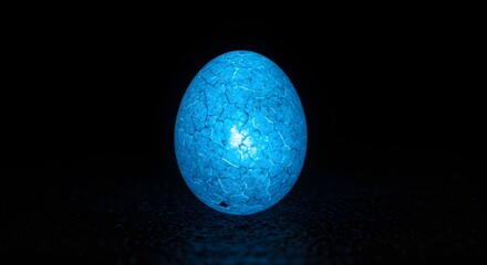 Luminous Blue Craquelure Egg A Mystical, Glowing Orb in the Darkness