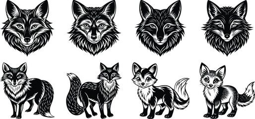 Fox silhouette set - isolated vector images of wild animals
