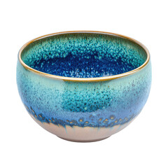 Ceramic bowl with blue and green glaze pattern on transparent background