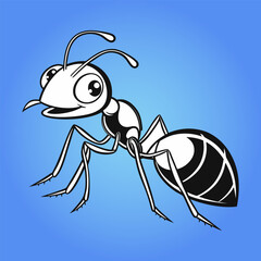 Ant Crawling on Flower Black and White Outline Line Art Drawing Engraved Style
