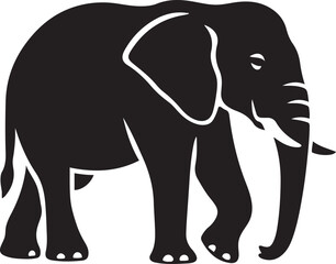 Elephant silhouette simple black design, Majestic elephant figure flat artwork