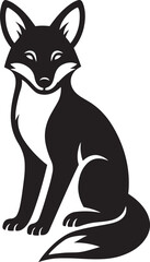 Sitting fox silhouette in black style, Black fox illustration simple sitting