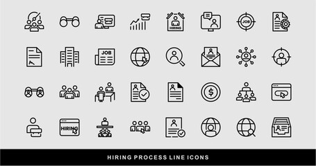Hiring Process Line Icons. Recruitment, Job Application, Interview, Candidate Selection Vector Set