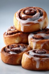 Stack of fresh Cinnamon Rolls with sweet Icing Drizzle
