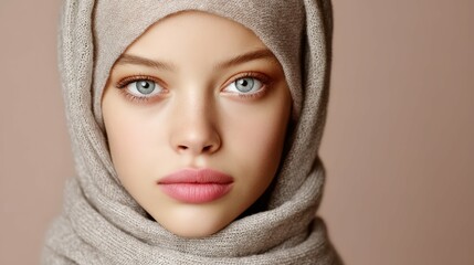 Close-up portrait of beautiful young woman wearing Hijab