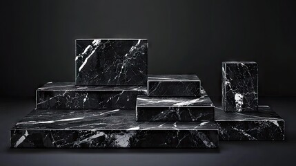 Fototapeta premium Black and white marble tiered display platform.