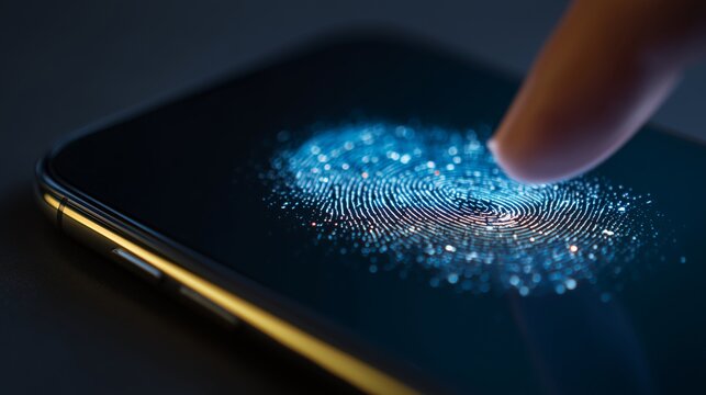 Finger scanning technology on mobile device with fingerprint authentication process for security
