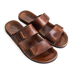 Pair of brown leather sandals with buckles