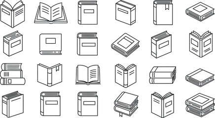 Collection of various book outlines in minimalist black and white design