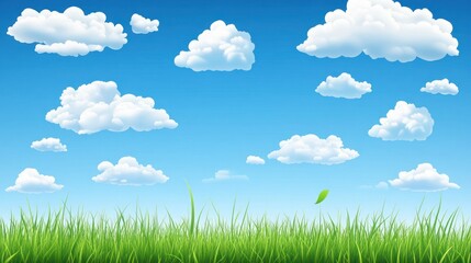 Fototapeta premium Bright sky, fluffy clouds, grassy field
