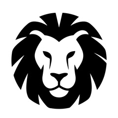A lion's head in a minimalist black and white illustration.
