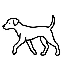 A simple line drawing of a dog walking, in a minimalist style.