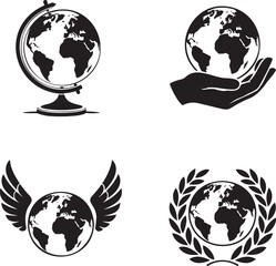 Obraz premium Globe icon silhouette set vector illustration isolated On Transparent Background