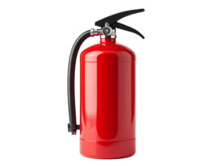 Red fire extinguisher standing upright