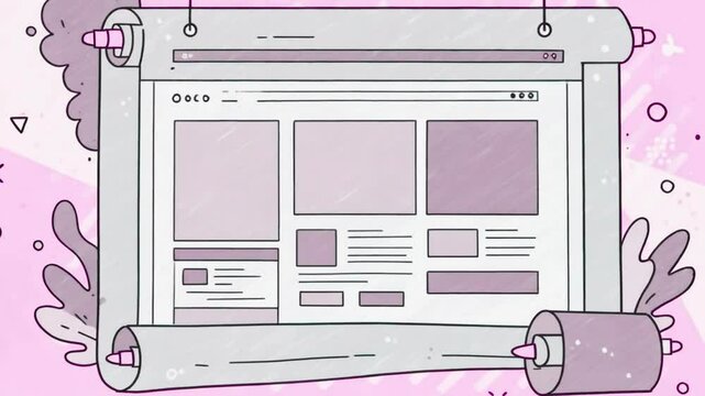 Bulletin board with pink background, video call theme, hand-drawn doodle style with copy space
