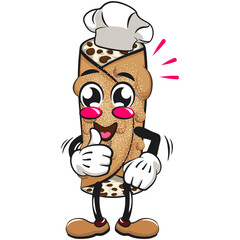 cute cannoli vektor illustration mascot character as chef give thumbs up, work of hand drawn