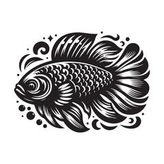 Silhouette Fish Black Vector white background illustration Style 