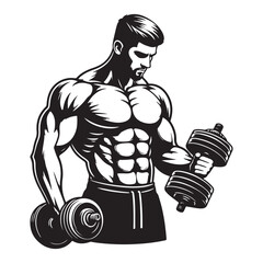 Silhouette Fitness Man Black Vector white background illustration Style 