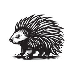 Silhouette Porcupine Black Vector white background illustration Style 