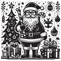 Silhouette charismas Santa Black Vector white background illustration Style 
