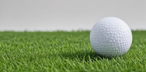 Obraz premium A pristine golf ball rests in vibrant green grass against a pure white backdrop , hobby, plant