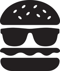 Silhouette vector of a burger wearing sunglasses, a cool burger mascot perfect for fun food branding, kids’ menus, fast food logos, and promotions.