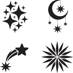 Stars and Moon silhouette set vector illustration isolated On Transparent Background