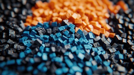 Close-up view of colorful cubic granules.