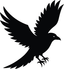 Flying Raven with Spread Wings Isolated Silhouette