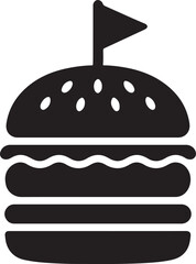 Silhouette vector of a burger with flag toothpick, ideal for food presentation, fast food branding, restaurant menus, and party food designs.
