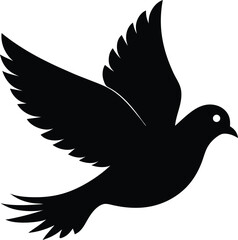 One Dove in Mid Flight as Black Silhouette